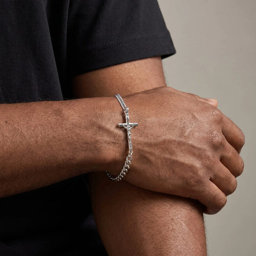 Vnox Men Stainless Steel Jesus Crucifix Cross Bracelet Adjustable Curb Chain Wristband Religious Jewelry Gift for Male Him