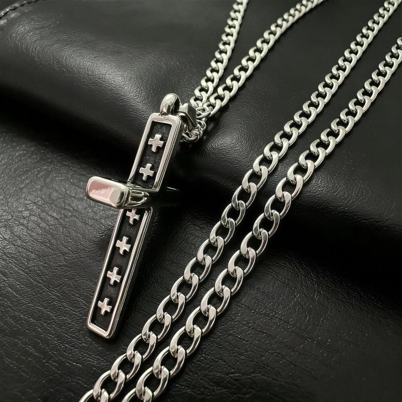 HNSP 316L Stainless Steel Minimalist Style Seal Cross Pendant Necklace For Men Jewelry Accessories Gift