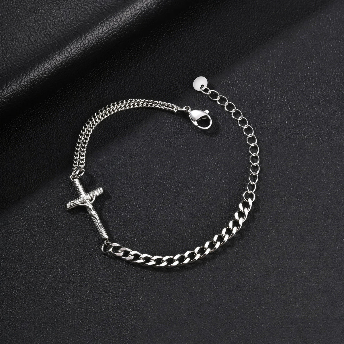 Vnox Men Stainless Steel Jesus Crucifix Cross Bracelet Adjustable Curb Chain Wristband Religious Jewelry Gift for Male Him